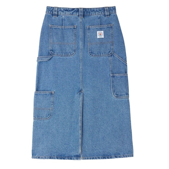 NWT! Obey Clothing Denim Painters Midi Skirt Color: Light Indigo - Picture 2 of 7